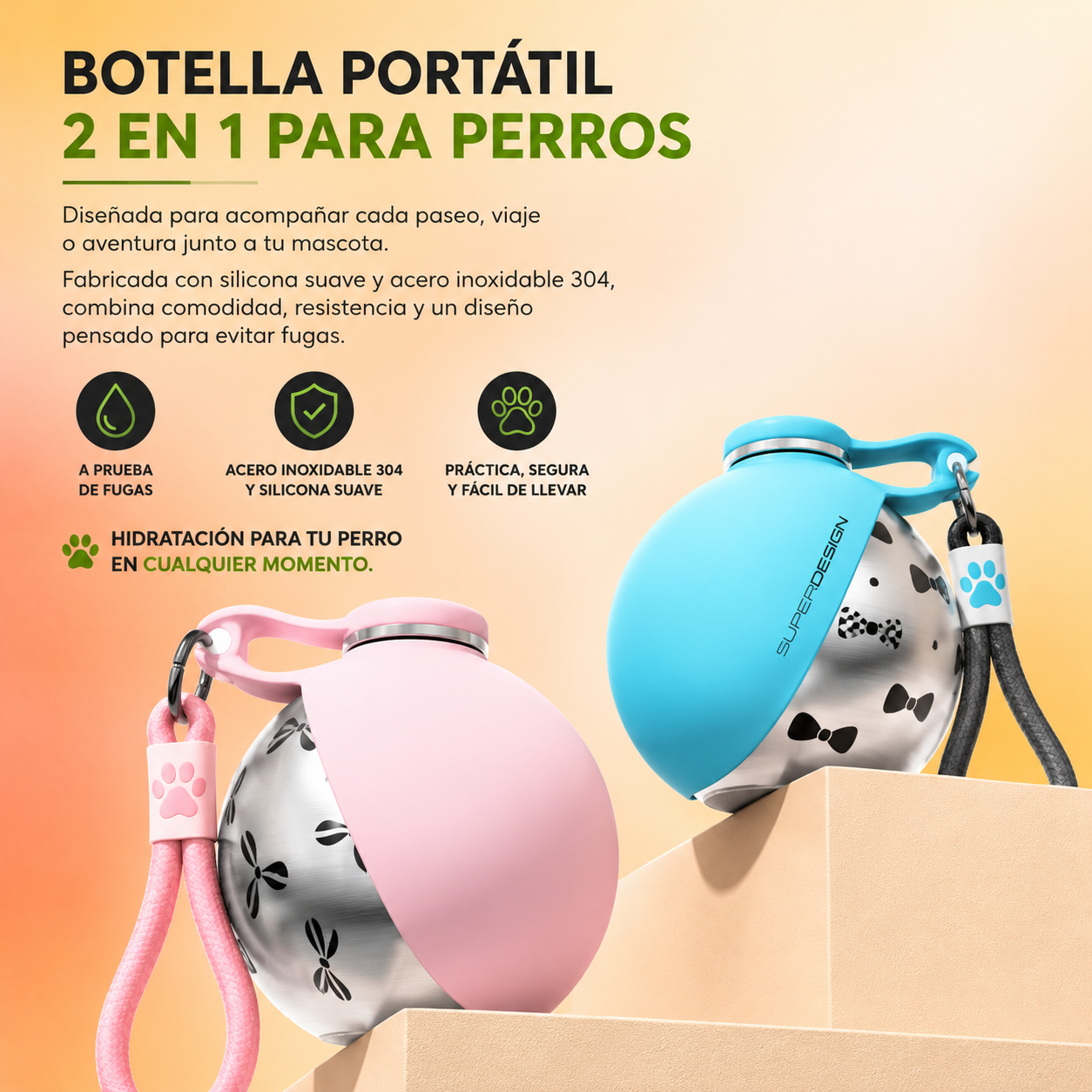 2-en-1 botella portatil